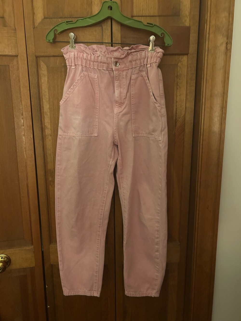 Zara Women’s Sz 2 Pink Cotton Blend Straight Leg Jeans W/ Paper Bag Waist